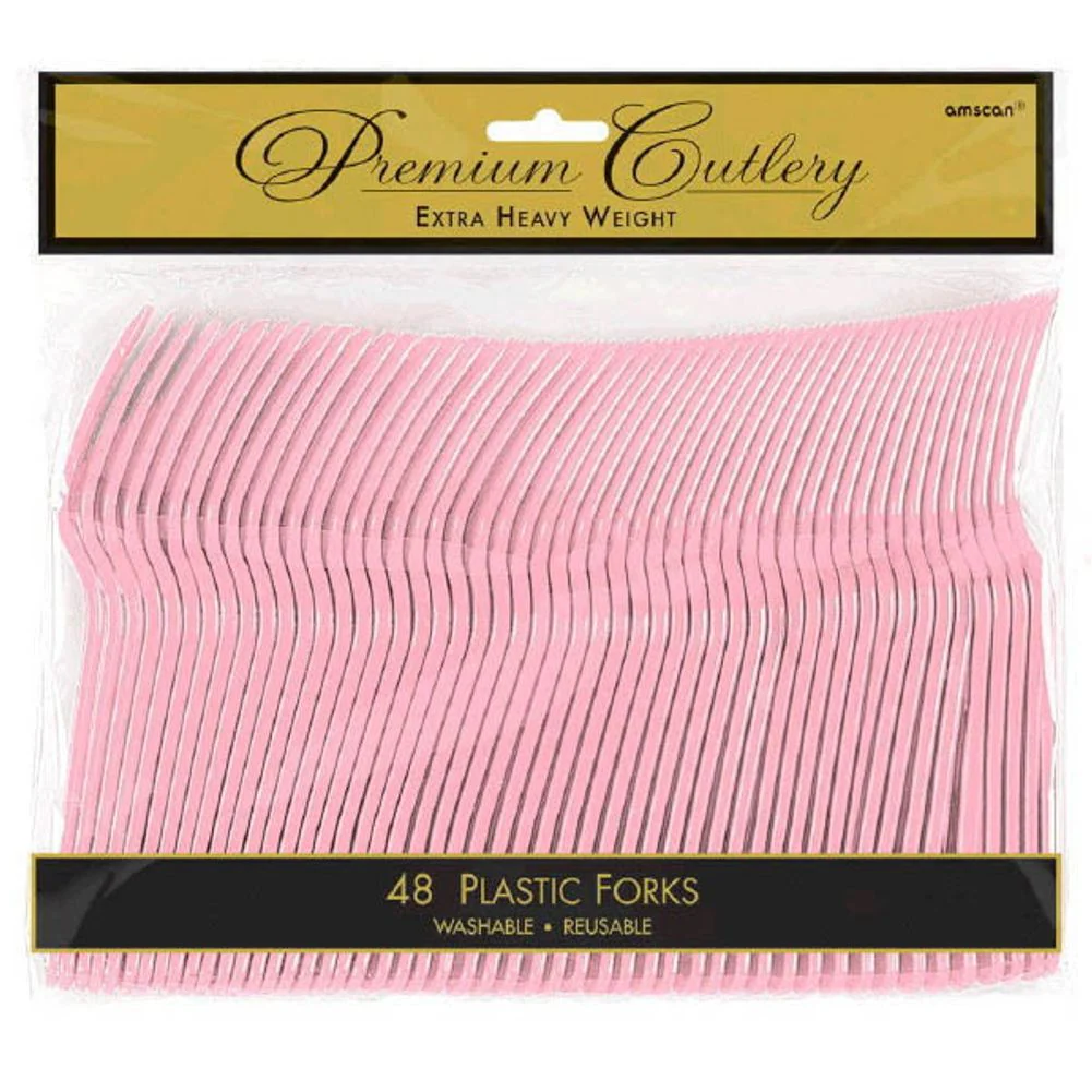 New Pink Heavy Weight Plastic Forks (48ct)