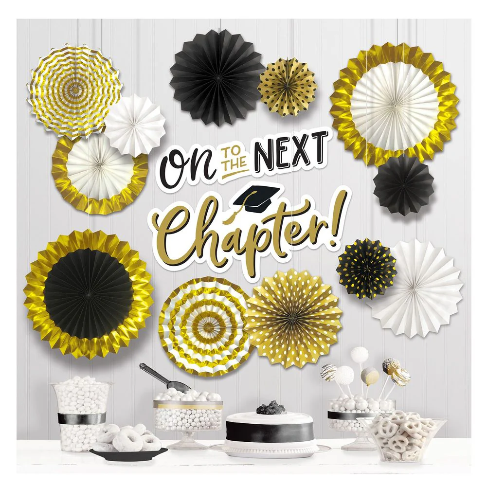 On to the Next Chapter Graduation Paper Fan Decorating Kit (14pc)