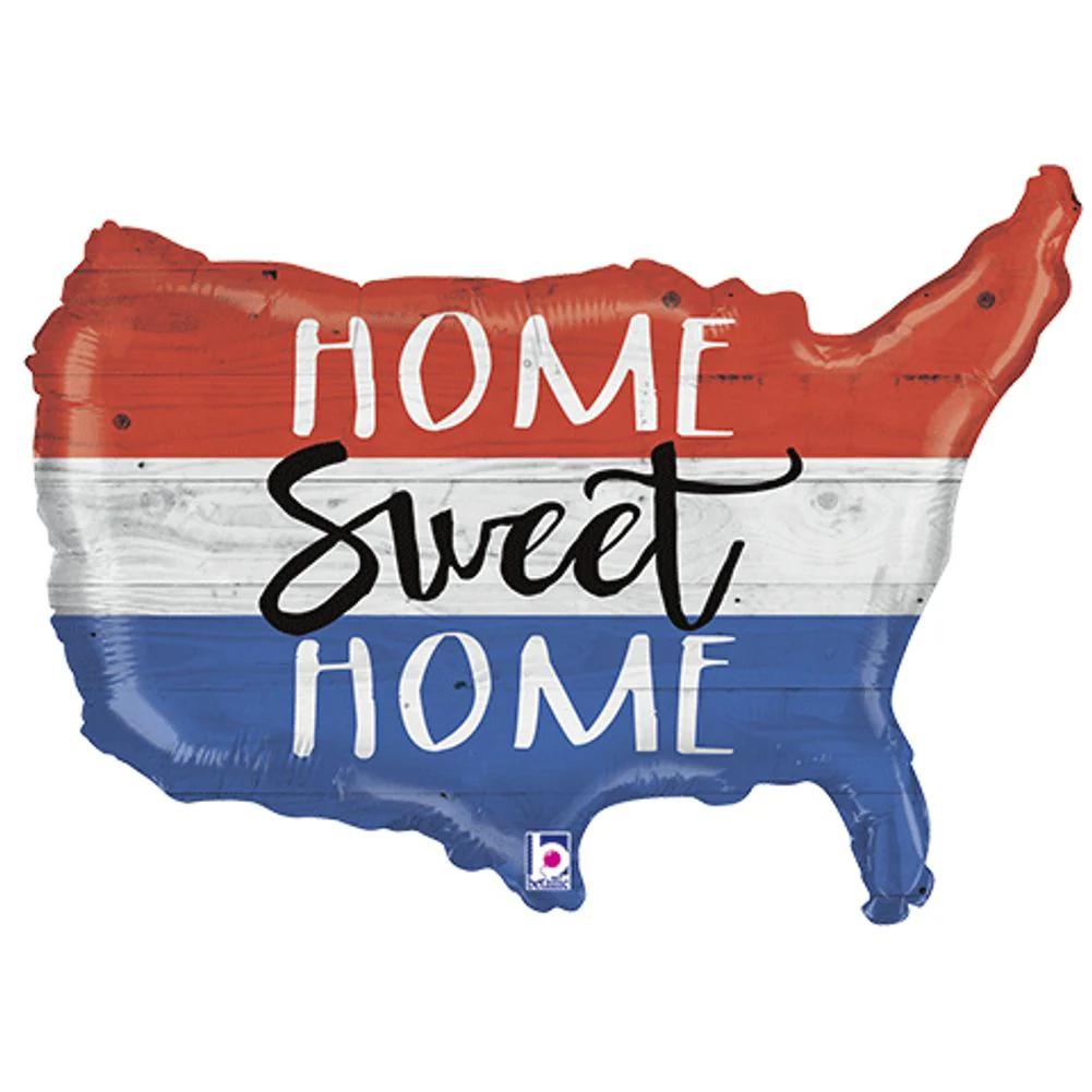 Patriotic Home Sweet Home USA Map Super Shape Foil Balloon