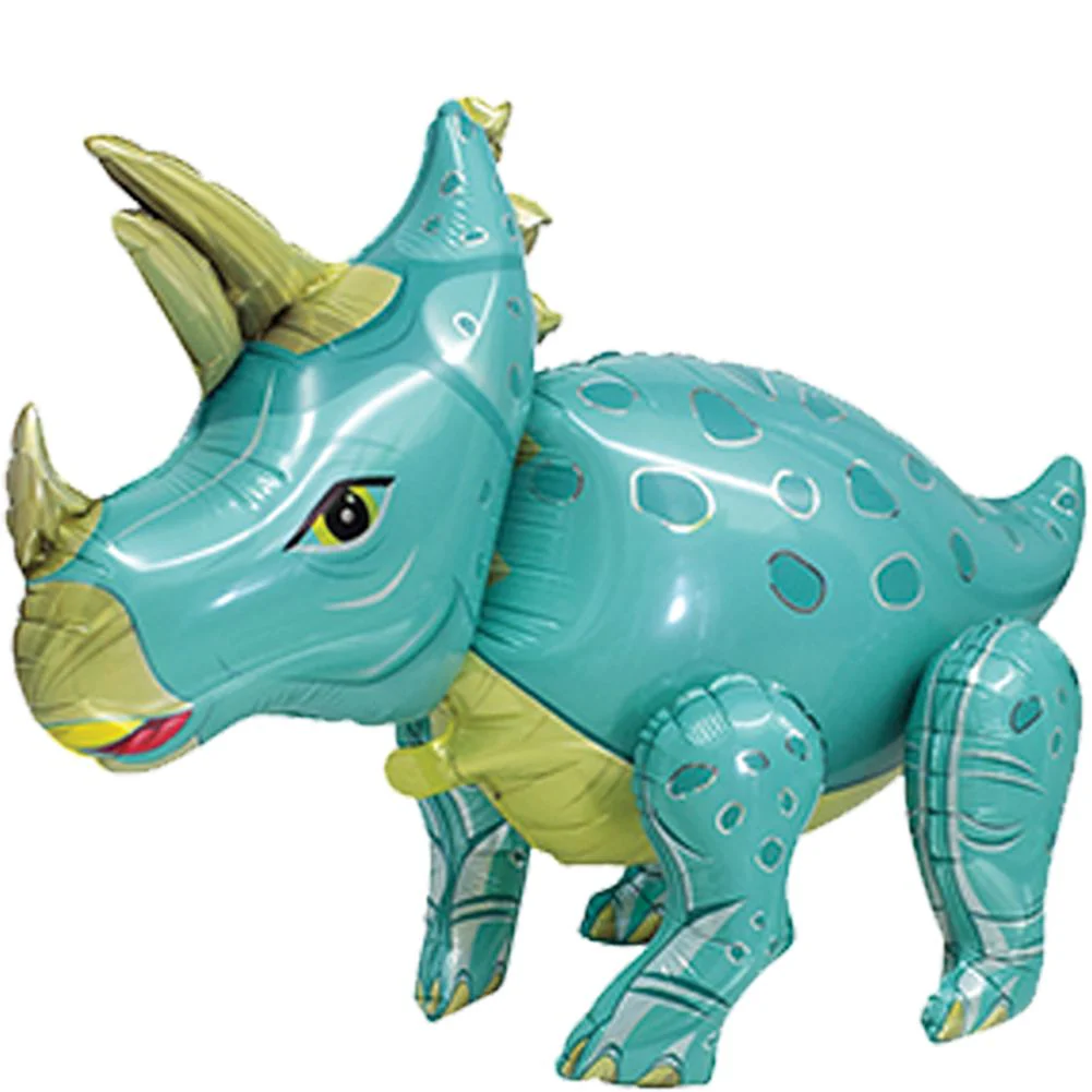 Playful Triceratops Dinosaur Blue 4D Button Air Inflate Foil Balloon (1ct)