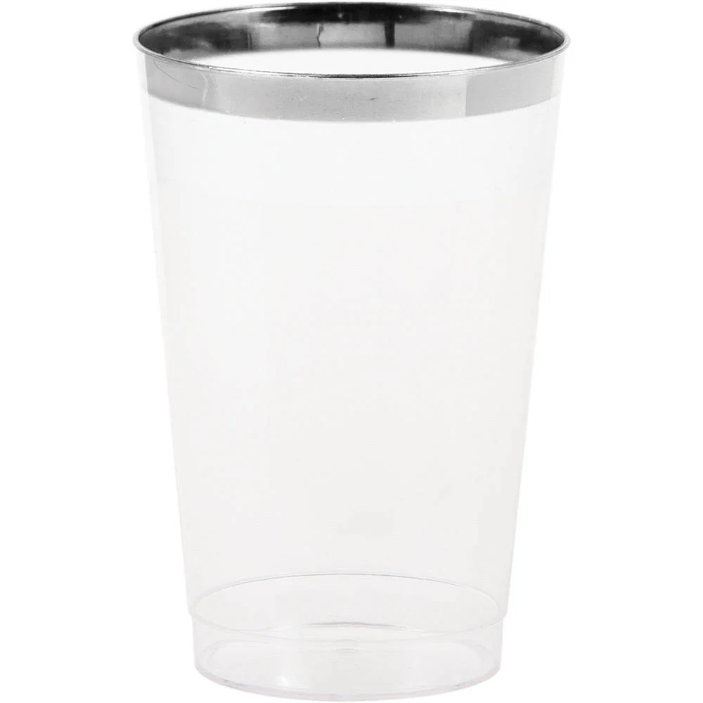 Premium Silver Trimmed Plastic 12oz Tumblers (8 ct)