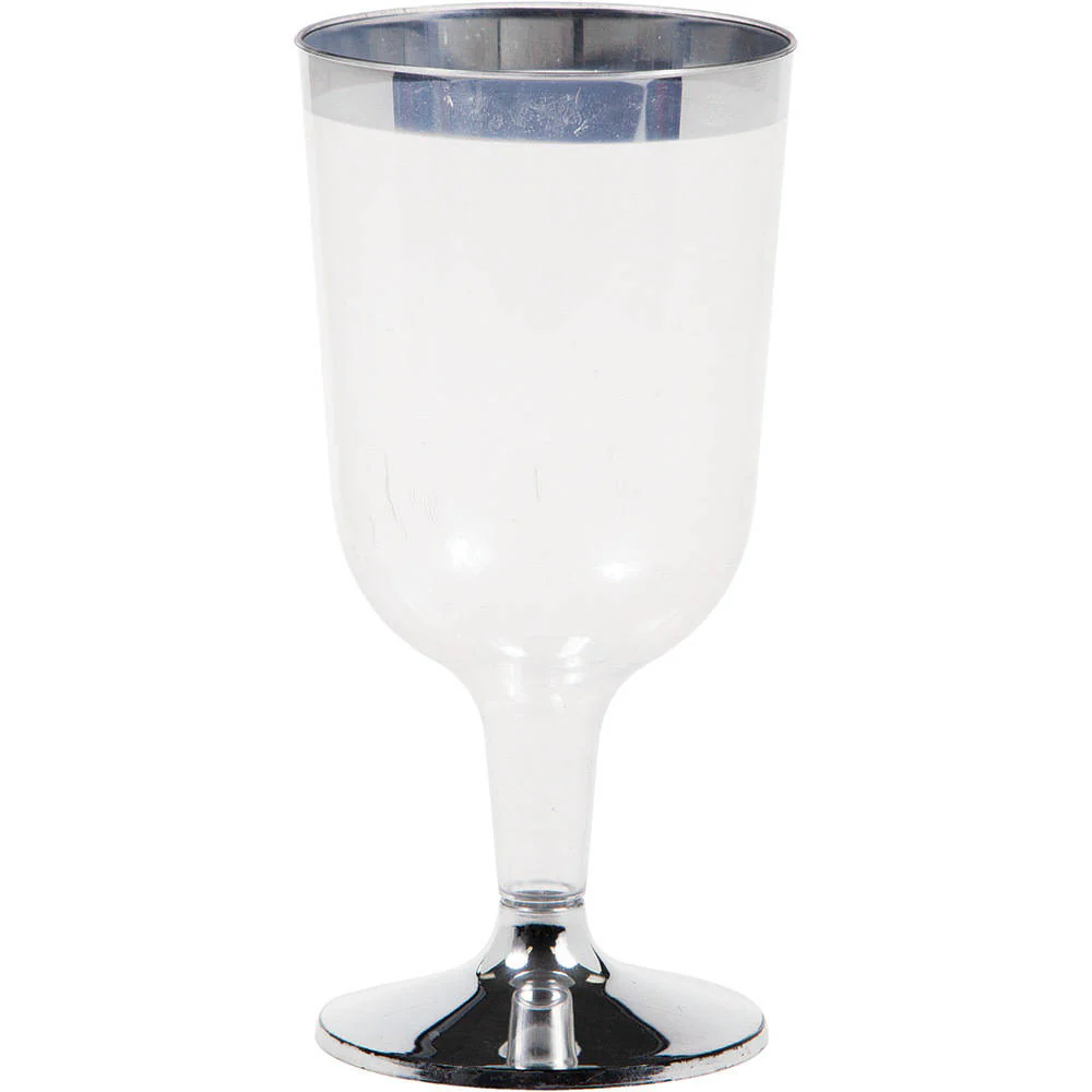 Premium Silver Trimmed Plastic 6oz Wine Glass