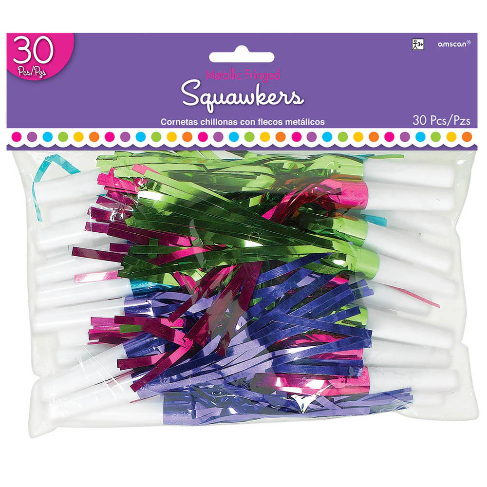 Purple and Teal Fringed Squawkers (30ct)
