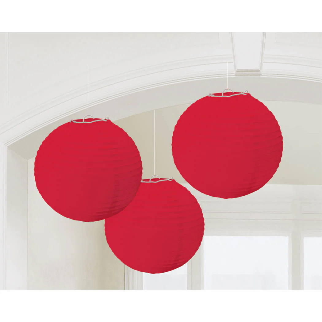 Red Round Paper Lanterns (3ct)