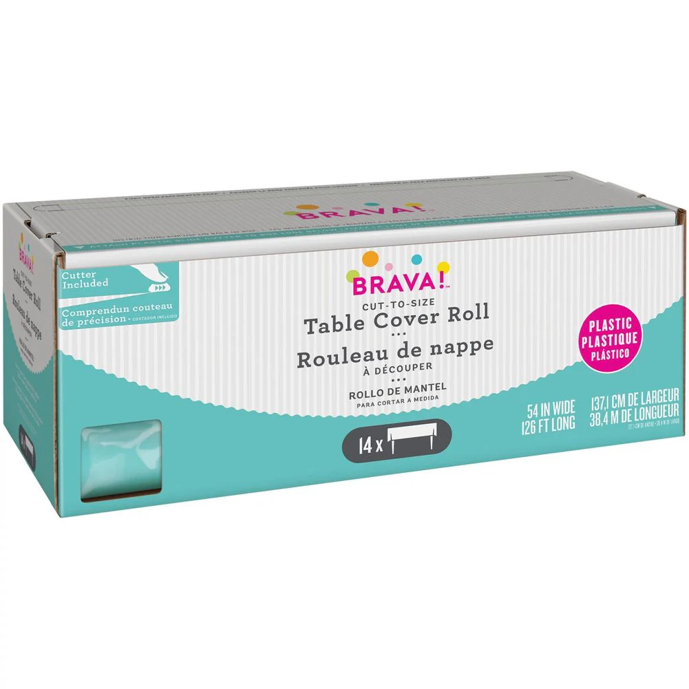 Robin's Egg Blue Boxed Plastic Table Cover Roll with Slide Cutter, 54" x 126'