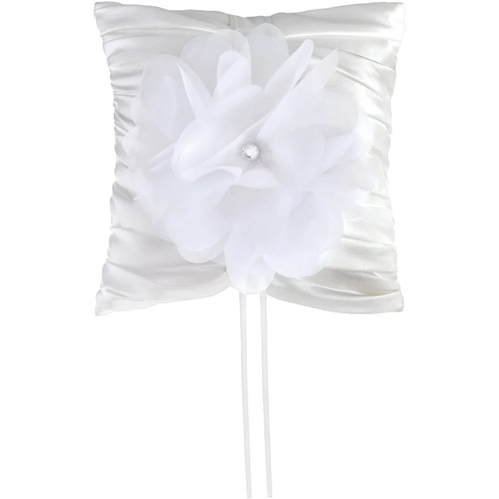 Square Ring Pillow White w/Flower