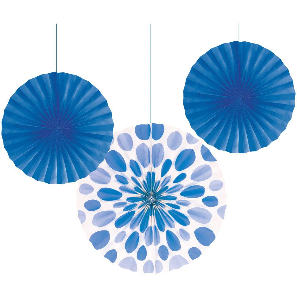 True Blue Dot Paper Fans (3ct)