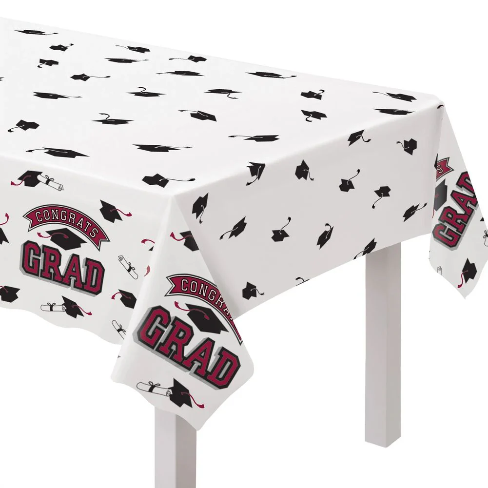 True to Your School Congrats Grad Plastic Table Cover Maroon (1ct)