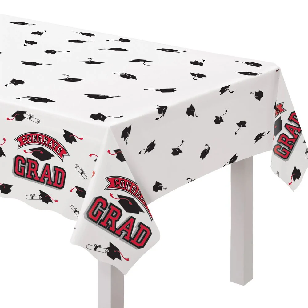 True to Your School Congrats Grad Plastic Table Cover Red (1ct)