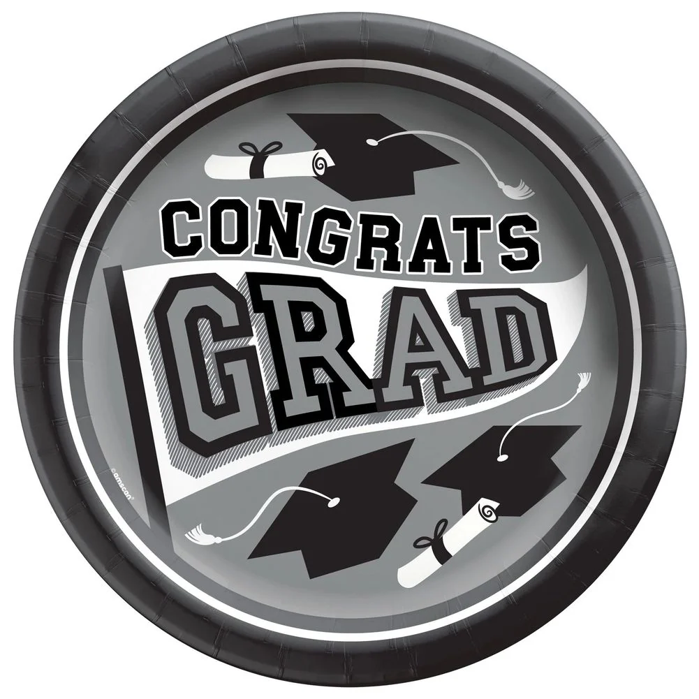 True To Your School Graduation Round 8.5" Plates Silver (20ct)