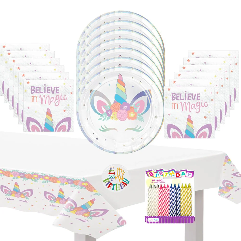 Unicorn Tableware Deluxe Party Kit for Pizza (16 Guests)