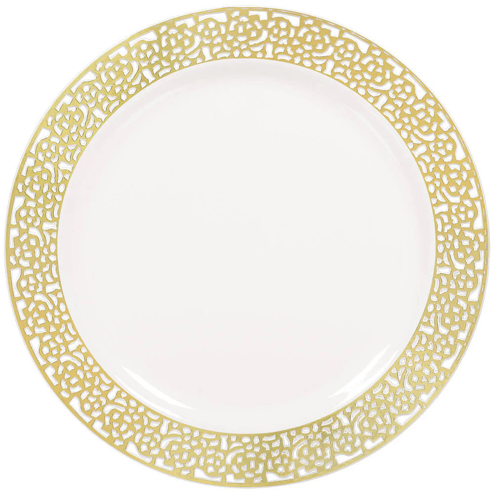 White & Gold Lace Banquet Plates (10ct)