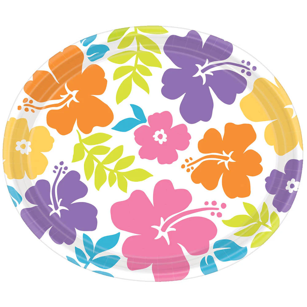 White Hibiscus 12" Oval Plates (18ct)