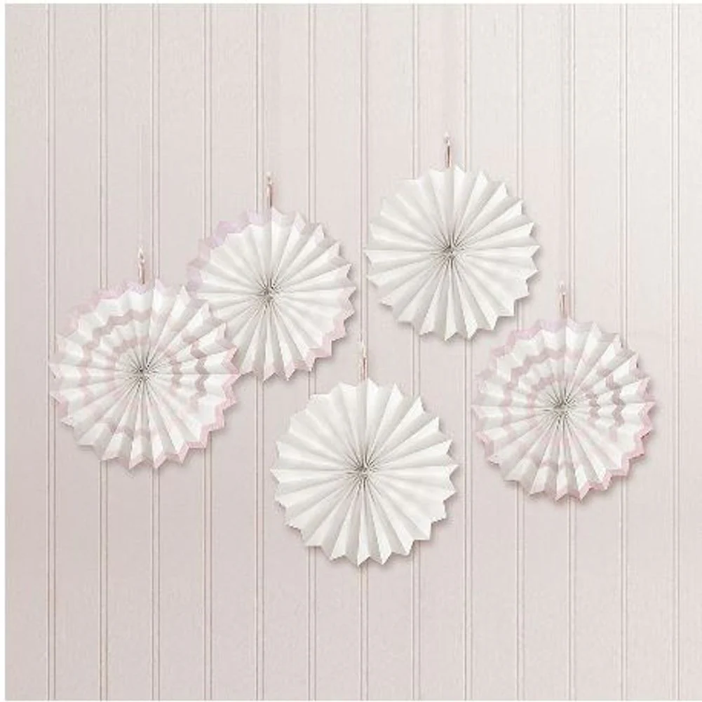 White Mini Paper Fan Decorations, 5ct