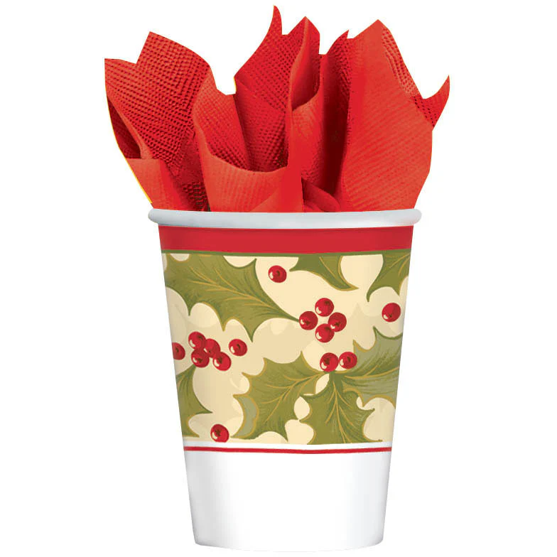 Winter Holly 9oz Paper Cups (8ct)